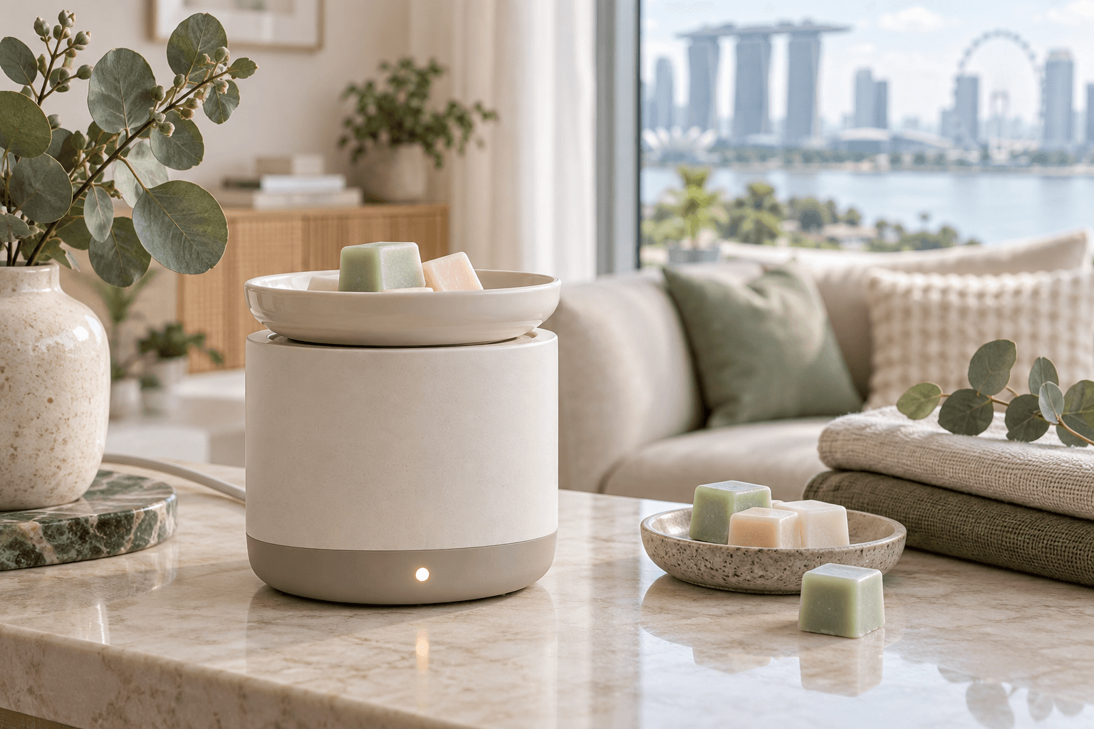 Electric wax warmer and pastel wax melt pieces