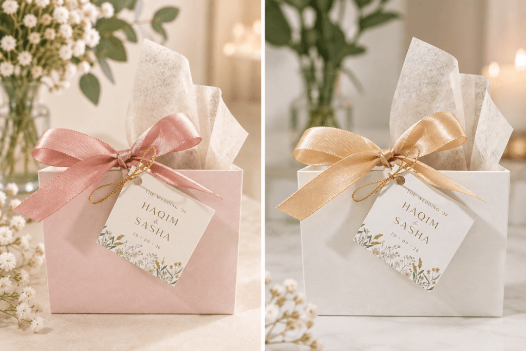 Two examples of 2ndStori wedding favour packaging